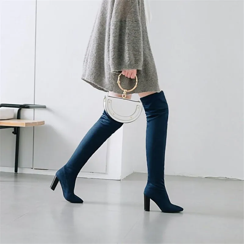 Sexy Leopard Over The Knee Ridding Boots For Women New Fashion Streth Fabric High Heels Autumn Winter Female Concise High Boots (8)