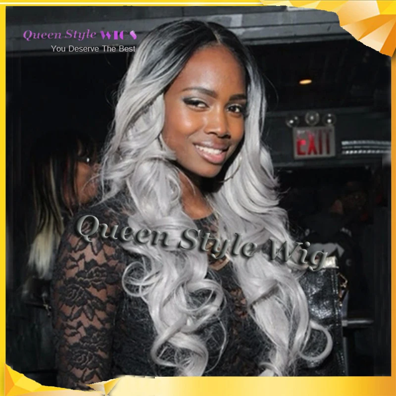 Hot Sale Top Quality Synthetic Two Tone Ombre Granny Grey Hair Lace 