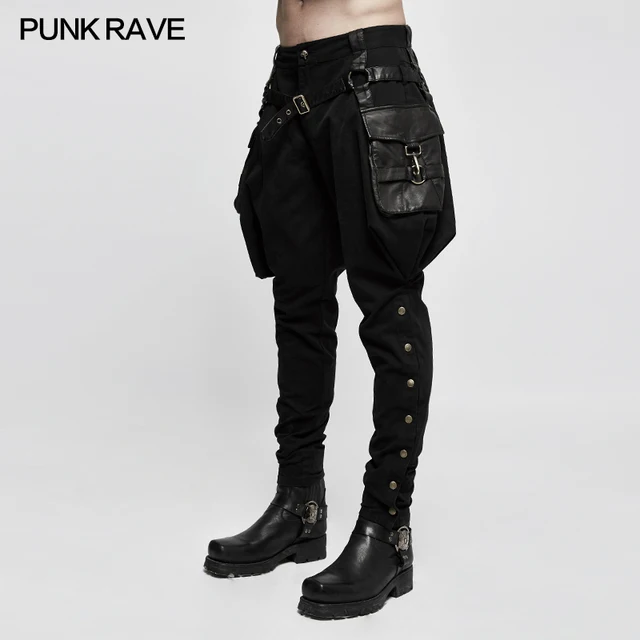 Gothic Brand New Punk Rave Men Black Steam Steampunk Riding Pants Trousers K304