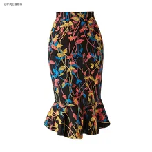 4XL 5XL плюс Размер Женская юбка-годе с принтом женская осень Мода ретро офис Русалка миди юбки женские Saia Femininas