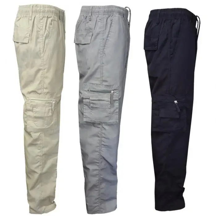Повседневные мужские брюки средняя талия мульти-карманы Slim Fit Дышащие Брюки XRQ88