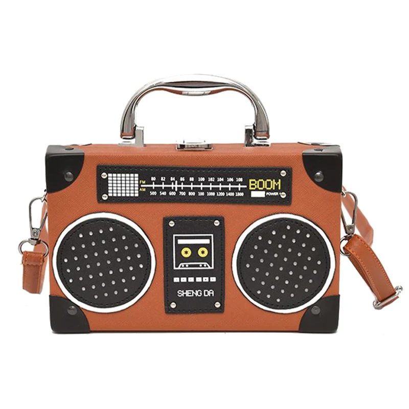 Wobag Ретро сумка в форме радио Женская милая кожаная сумка женская сумка через плечо сумка-мессенджер рок сумка через плечо черный/красный/коричневый - Цвет: Brown