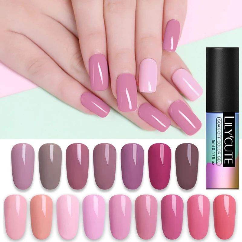 

LILYCUTE 5ml Pink Series Nail Gel Polish Soak Off UV Gel Varnish Long Lasting Nail Gel Polish Led UV Pink Nail Color Gel