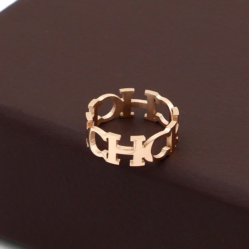 Bilincolor CH письмо из нержавеющей стали розовое модное Золотое кольцо для женщин