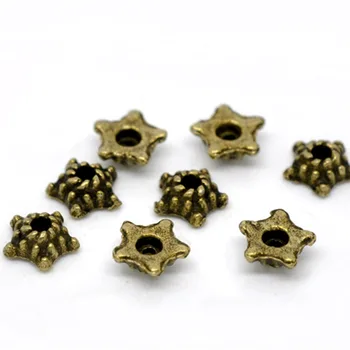 

500Pcs DIY Metal Star End Beads Caps Fit 8-10mm Beads Jewelry Making 5mm, Silver Tone/Bronze Tone