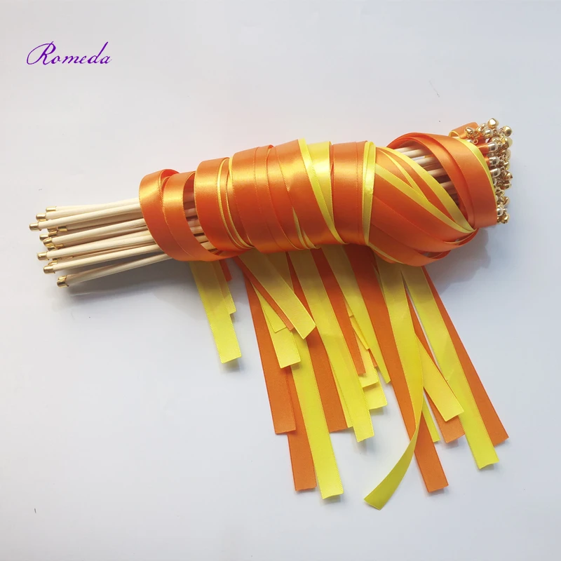 Новое поступление Стиль L 50 шт./лот желтый и Orange свадебные ленты палочки придерживаться с 2 колокола и конец
