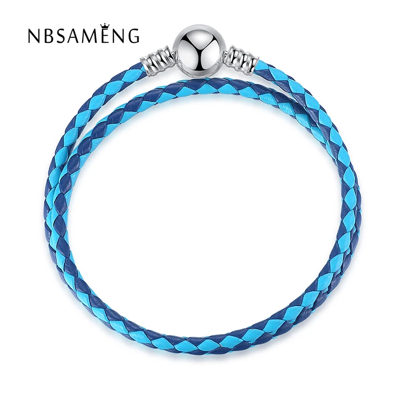 Аутентичный 925 пробы Серебряный смешанный 4 цвета моментов двойной женский кожаный Шарм Подходит Pan браслет DIY ювелирные изделия