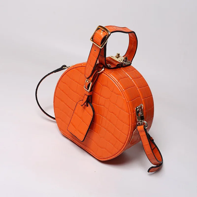 

Crocodile Grain Leather Box Small Round Box Bag Leather Shoulder Inclined Across Female Bag Luxury Handbags Women Bags Designer