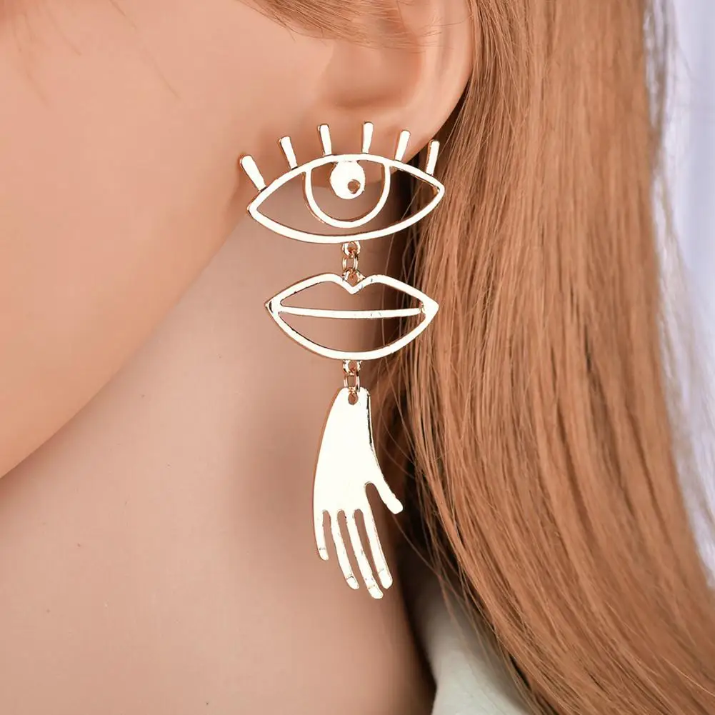 

Funny Women Hollow Eye Lip Palm Long Dangle Statement Earrings Party Jewelry New boho