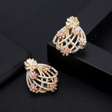 Роскошные триколорные серьги-гвоздики с цветком для женщин, свадебные прозрачные Кристальные кубические циркониевые CZ Дубаи, свадебные серьги в богемном стиле, Лидер продаж