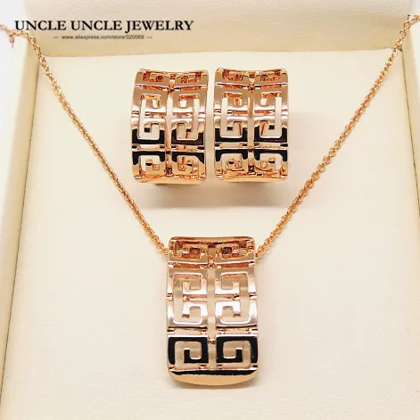 Розовое золото цвет классический ретро Римский дизайн выдалбливают Женская мода комплект ювелирных изделий ожерелье/серьги