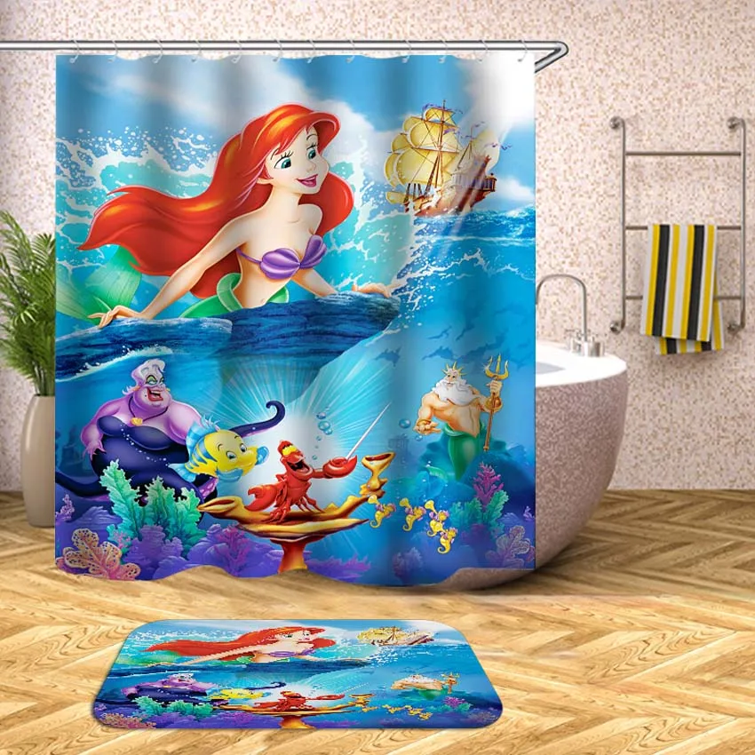 

Cartoon Mermaid Shower Curtain Sea World Waterproof Bath Curtains for Bathroom Bathtub Bathing Cover Large Wide 12pcs Hooks