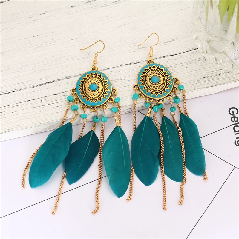 17KM-Bohemia-Vintage-Women-Long-Feather-Drop-Earrings-Tassel-Bead-Ethnic-Indian-Charm-Brincos-Jewelry-Pendientes (2)