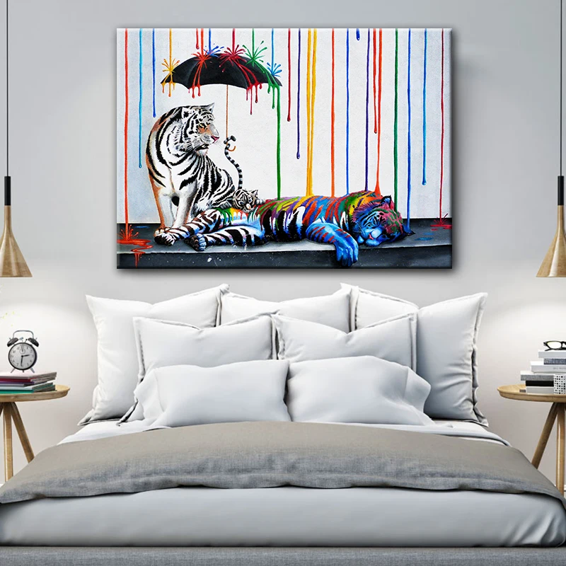 GOODECOR картина с рисунком животных граффити поп-арт принты красочный Тигр семья Картина маслом настенные искусства для декора гостиной
