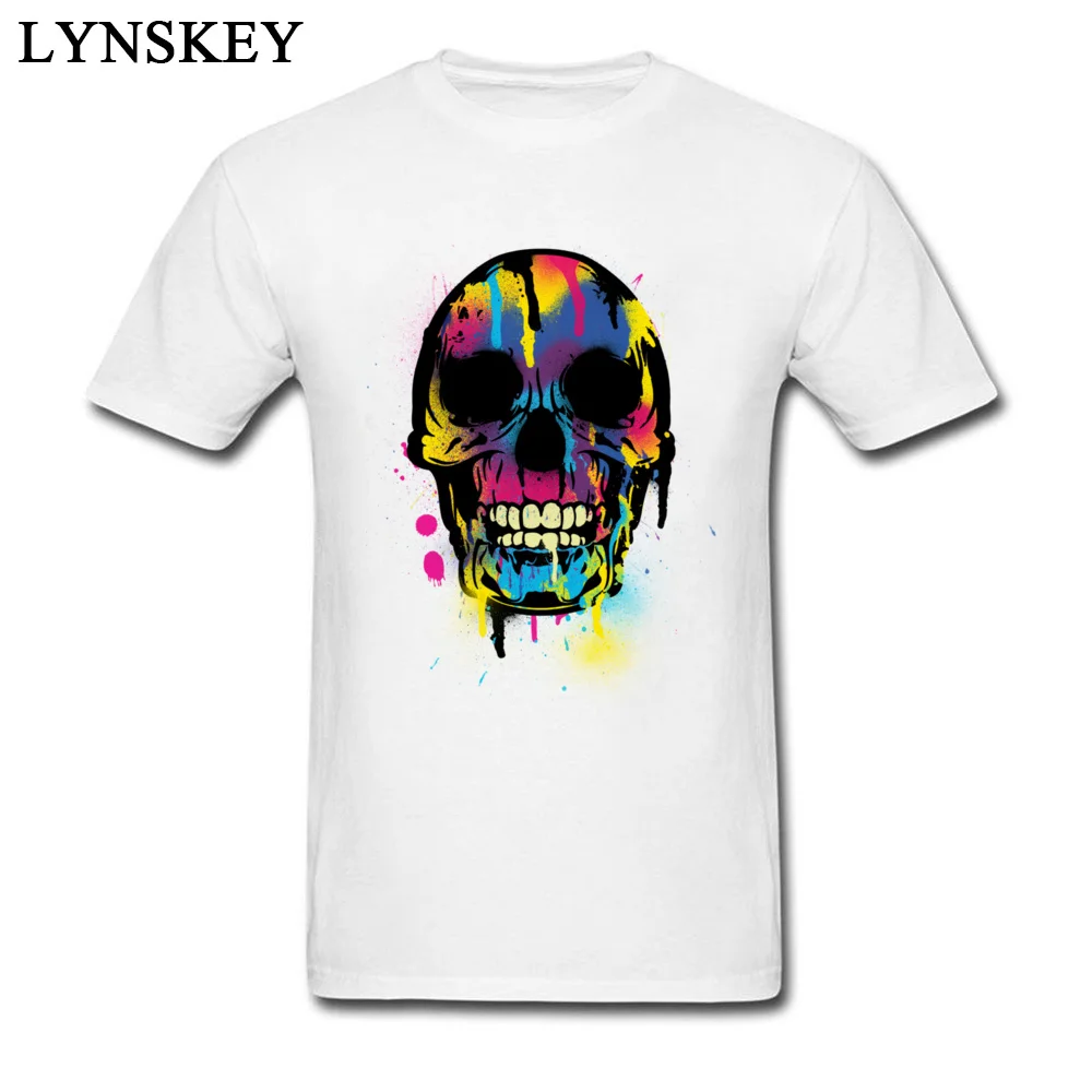 Custom O-Neck Boy T-shirts Summer Gift Tops Tees Short Sleeve Retro 100% Cotton Design Tee Shirts Top Quality Skull with Colorful Drips And Paint Splatters white