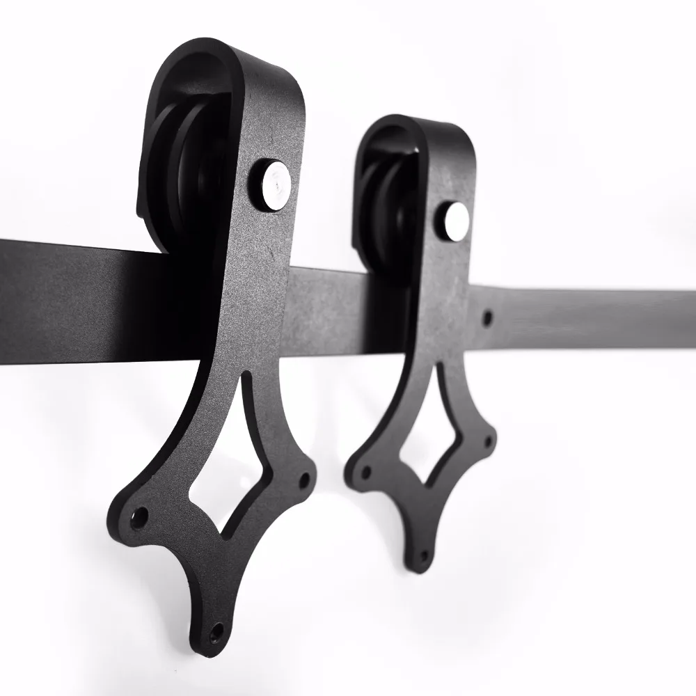 LWZH 7FT/8FT/ 9FT Black Carbon Steel Sliding Barn Door Rhombus Shaped Track Roller Barn Door Hardware Kit for Double Door