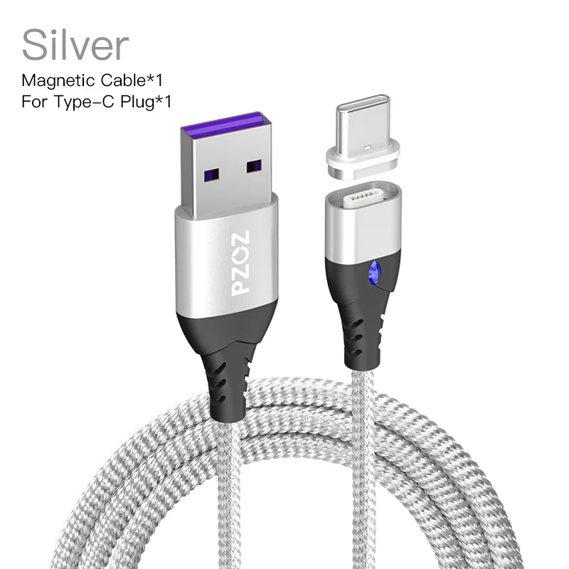 PZOZ 5A Магнитный кабель usb type c Micro usb Тип C супер быстрая зарядка телефона Microusb Тип-C магнит Зарядное устройство usb c для iphone 11 pro huawei xiaomi магнитная зарядка для айфона шнур для зарядки телефона - Цвет: Silver 1m For Type C