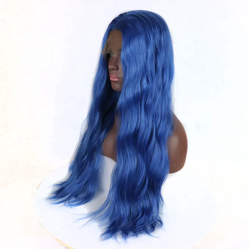 Bombshell натуральные волнистые синтетические парики на кружеве бесклеевой синий цвет термостойкие волокна волос натуральные волосы для женщин парики