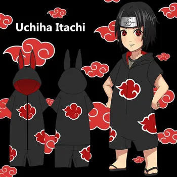 

New Naruto Akatsuki Uchiha Itachi Cosplay Costumes Child Adult Flannel Bathrobe Hooded Pajamas Summer Sleepwear Jumpsuits Suit
