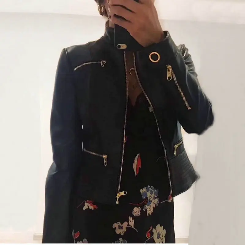 

2019 New Fashion Women Motorcycle Faux Leather Jackets Lady Casual Spring Autumn PU Zippers Coats Biker High Street Outerwear