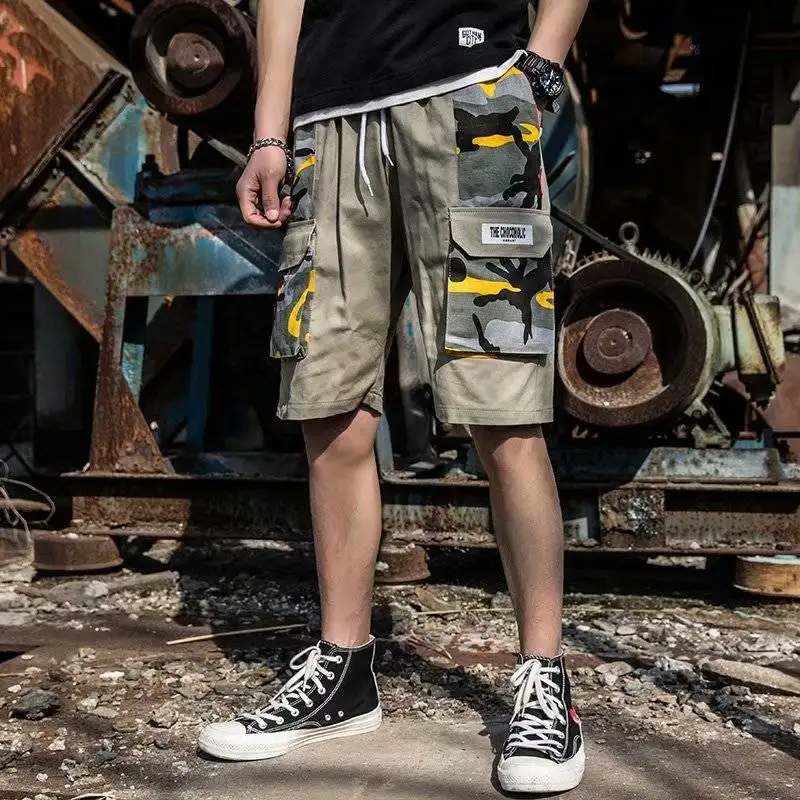 Мужские хлопковые шорты-карго камуфляжные мужские шорты с карманами, повседневные камуфляжные шорты для улицы, мужские шорты в стиле хип-хоп