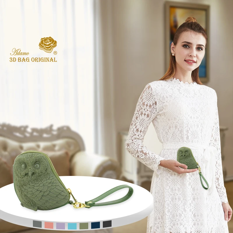 

Adamo 3D Bag Original Eileen Owl Clutch with Strap Quality Small Wallet Leather Purse Female Money Bag Small Zipper Coin Pocket