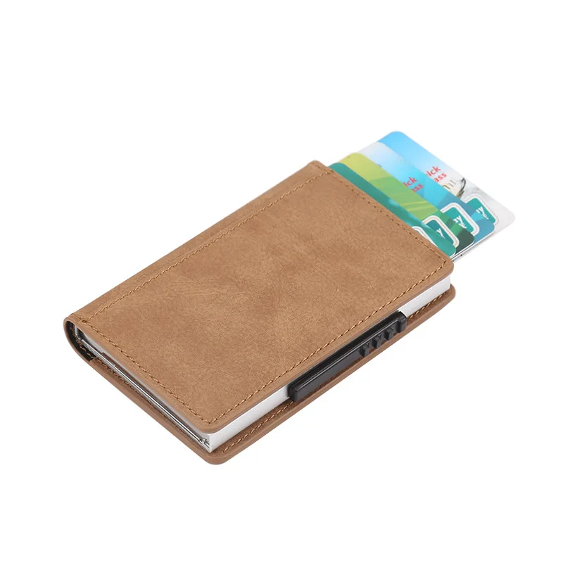

2019 Fashion Men And Women Credit Card Holder RFID Aluminium Business Card Holder Crazy Horse PU Leather Travel Card Wallet 520