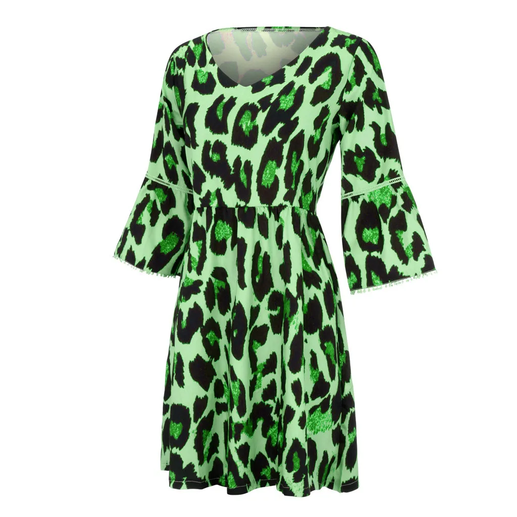 MISSOMO 5XL Женская одежда размера плюс 5XL v-образный вырез Леопардовый принт средний рукав пляжное платье женское повседневное вечернее платье vestidos