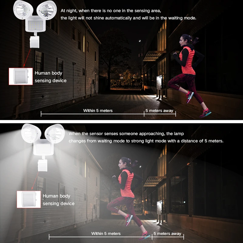 Solar Lights Outdoor 42 LEDs Motion Sensor Light Indoor & Outdoor New Three Heads Adjustable Induction Emergency Security Lamp(15)