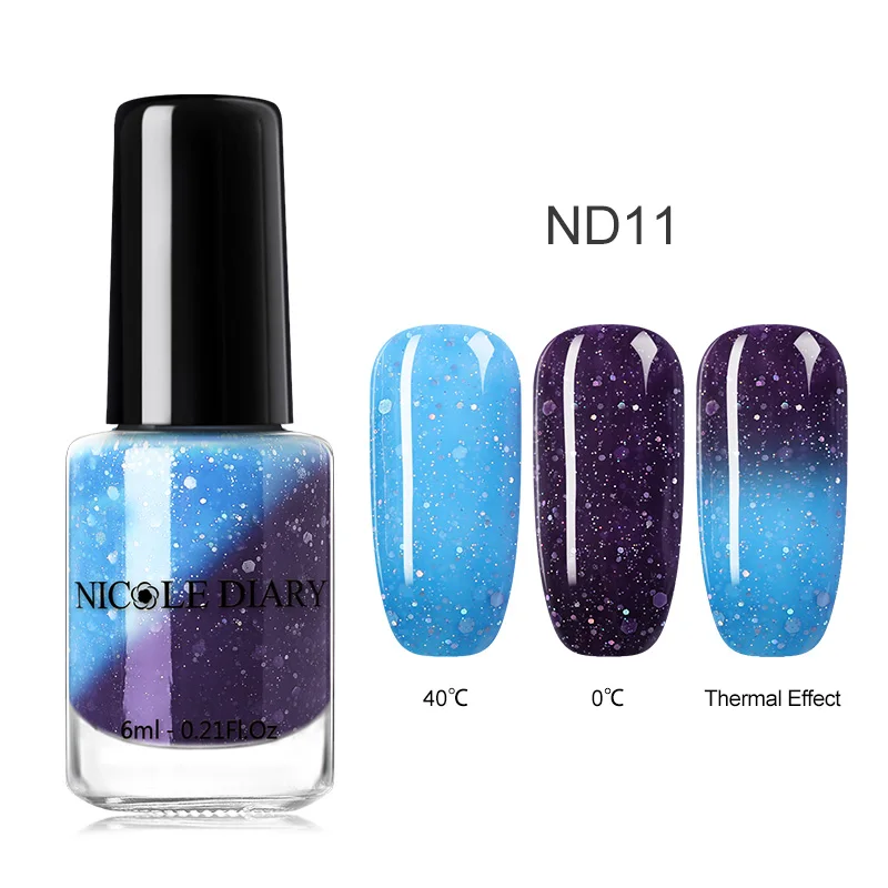 NICOLE DIARY 6ml Peel Off Thermal Nail Polish Glitter Chameleon Color Changing Water-based Manicure Nail Art Varnish - Цвет: S4-ND11