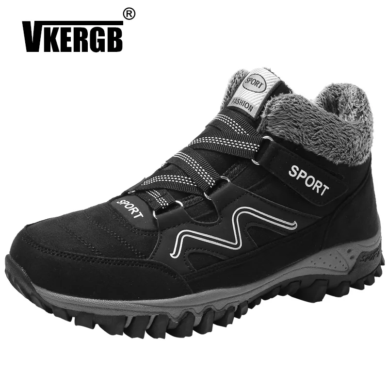 

VKERGB Men Plus Velvet Warm Boots Genuine Cow Suede Leather Boots Winter Warm Snow Boots Cotton-padded Short Plush Leather blue
