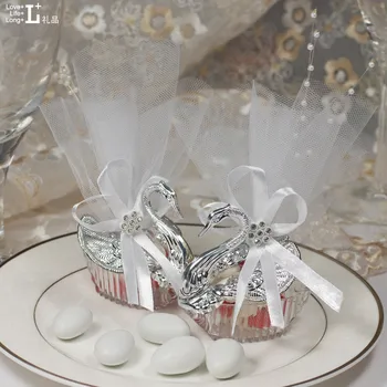 

New Wedding decorations 12 sets/lot New arrival elegant swan gift box favor candy box +Full accessory Free Shipping