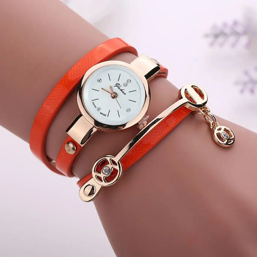 Модные роскошные женские наручные часы с кожаным ремешком, женские часы-браслет, повседневные кварцевые часы# D