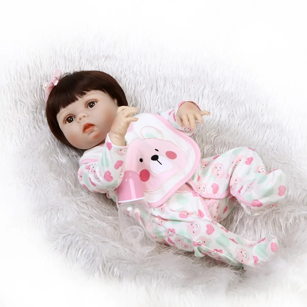 NPK 55 см мягкие силиконовые реалистичные куклы новорожденных детей девочек с милой одеждой Bebes возрожденная менина Reborn Baby Doll Игрушки для девочек