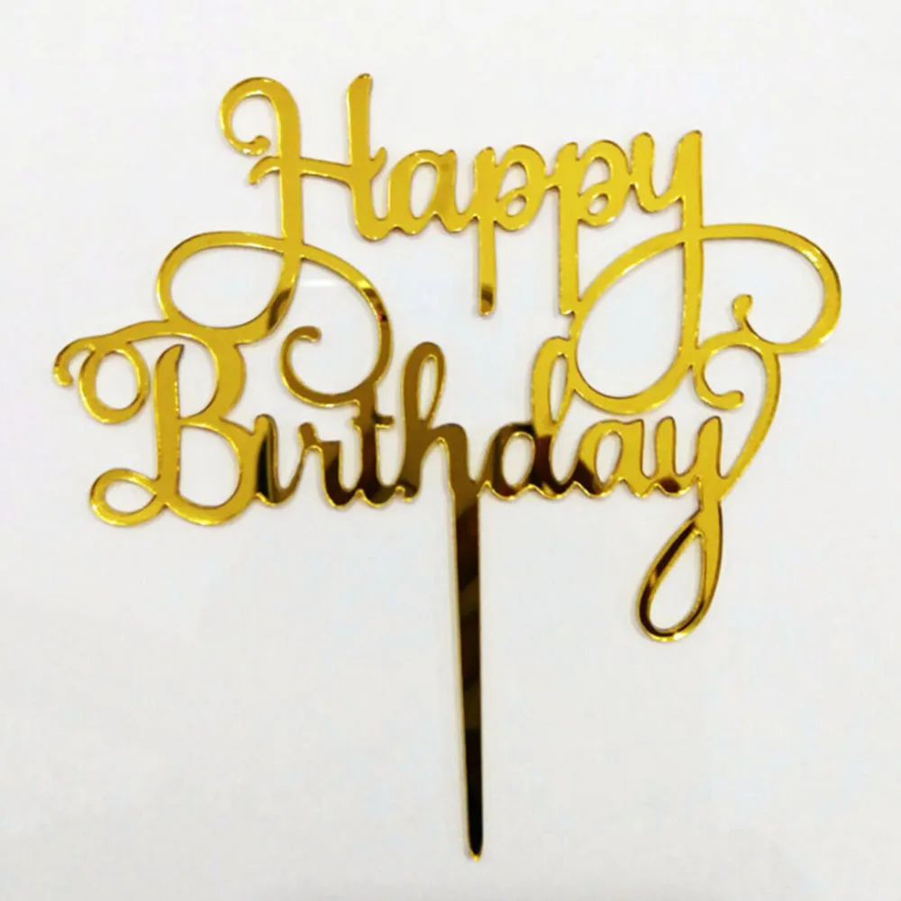 1 шт. акриловый Топпер для торта «С Днем Рождения» для дня рождения кекс флаг детский душ вечерние украшения свадебного торта - Цвет: Золотой