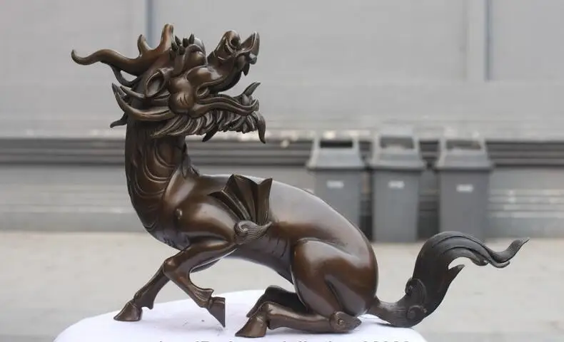 

Royal Feng Shui Pure Bronze Copper Unicorn fly Dragon Palace unicorn Statue