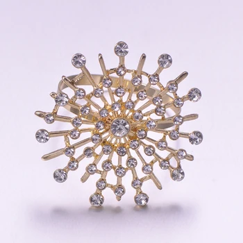 

(J0366-ring) 50mm flower rhinestone napkin ring for wedding table decoration,light gold plating,ring size:40mm