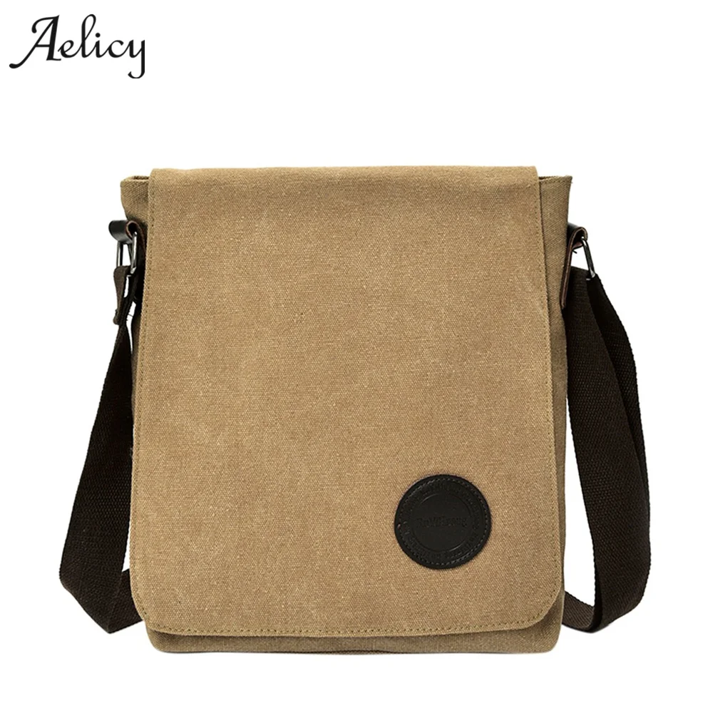 Aelicy Black/Khaki Canvas Shoulder Bag Vintage Men's Messenger Bag Men