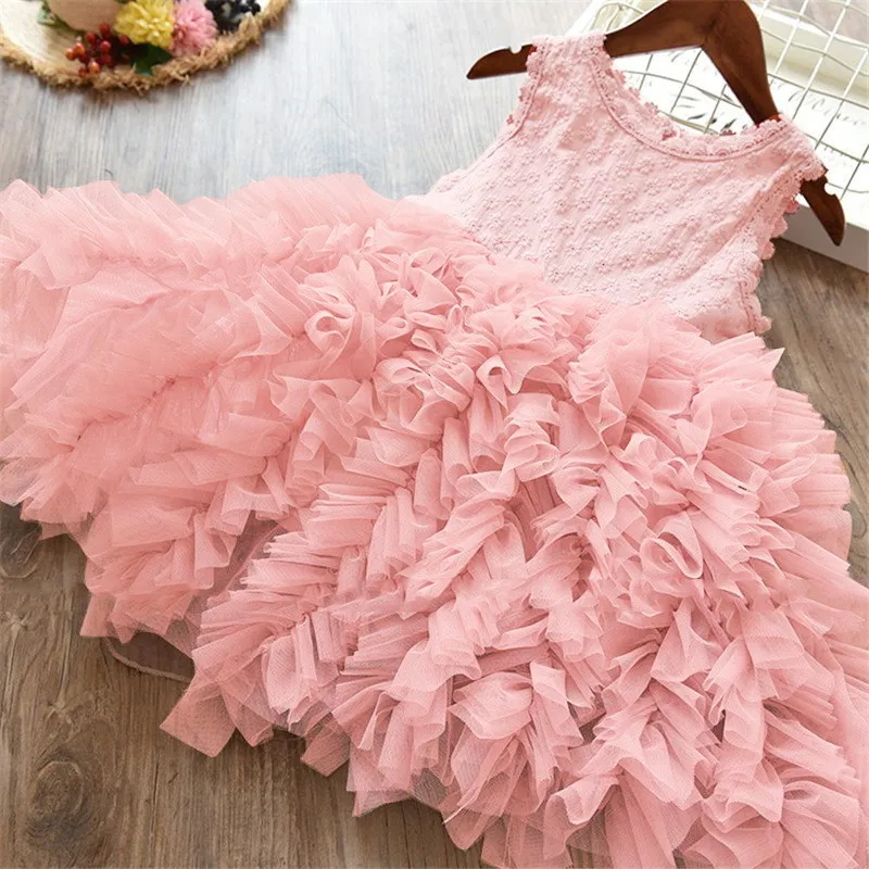 Летние Детские платья для девочек, пышное Пышное Платье-пачка для торта, Элегантное нарядное платье принцессы на свадьбу Одежда для девочек на день рождения 3-8 лет - Цвет: Light Pink