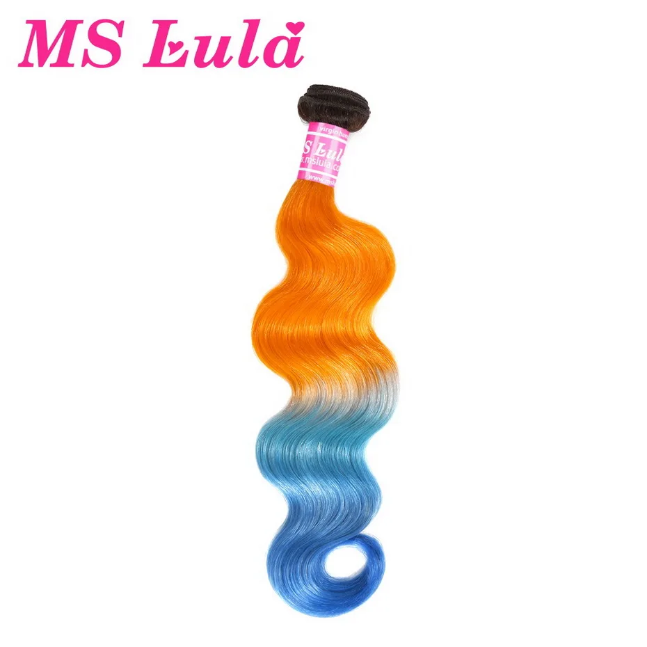 Ms lula, бразильские волнистые волосы с эффектом омбре, оранжевые и голубые/розовые и голубые окрашенные волосы, средний коэффициент человеческих волос, волнистые волосы Remy