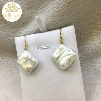 

WEICOLOR DIY Square Shaped White Natural Pearl Earring Jewelry With Light Gold Color Metal Not Easy to Loose Color.