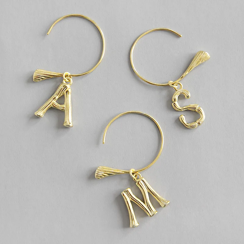 

INALIS New Statement Unique English alphabet Dangle Drop Earrings A M S with Hoop Brincos for Women Wedding Jewelry Gold Plated