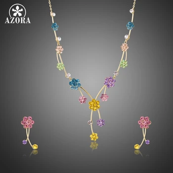 

AZORA Luxury Tree Branches Jewelry Sets for Women Multicolor Crystals Flower Chain Necklace Earrings Wedding Jewelry Set TG0228
