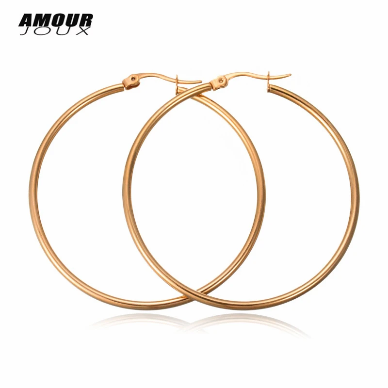 

Stainless Steel Hoop Earrings for Women 4/5/6/7cm Large Gold/White/Black color Round Big Hoops Earring