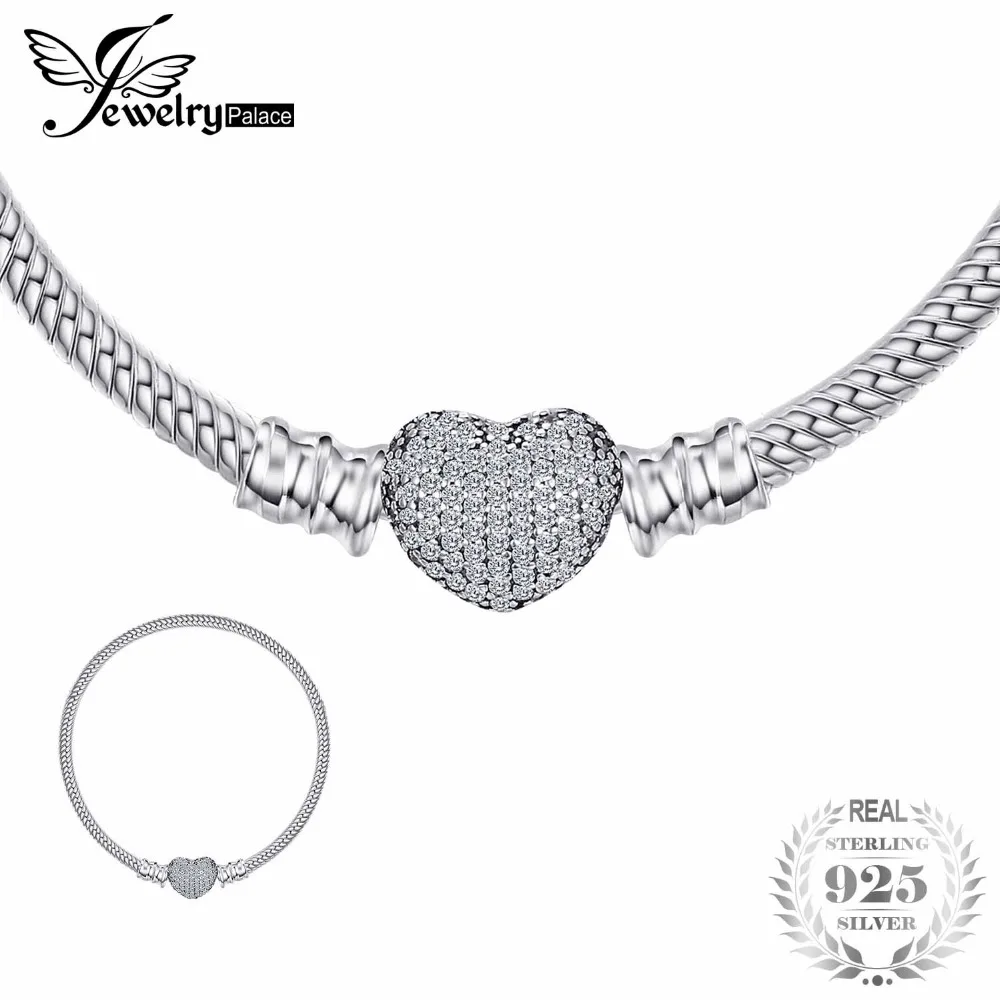 

Jewelrypalace 925 Sterling Silver ElegantPave Heart Clasp Bracelets 16cm-19cm Love Gift Jewelry Fashion Women Gifts Anniversary