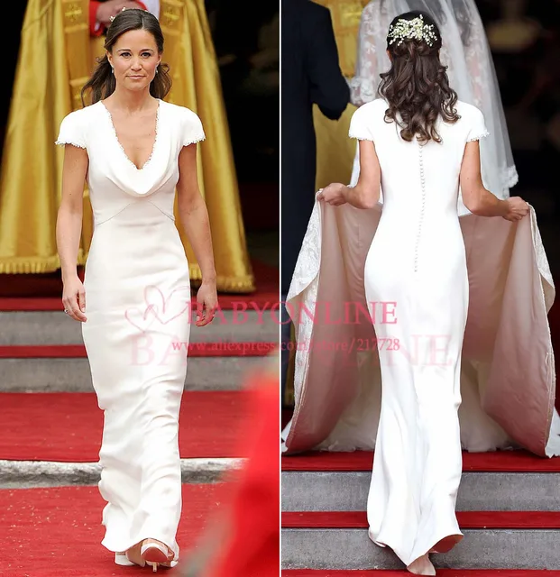 Maid Of Honor Pippa Middleton Royal Bridesmaid Dresses Cap Sleeves Maid Of Honor Pippa Middleton Royal Bridesmaid Dresses Cap Sleeves White V Neck Mermaid Wedding Party