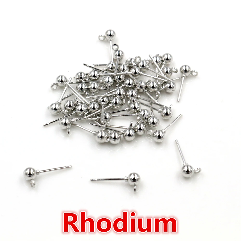 50 шт./лот 3/4/5 мм 4 цвета Pin выводы серьги-гвоздики в форме основные шпильки пробки разъем для изготовления ювелирных изделий DIY аксессуары - Цвет: Rhodium
