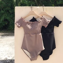 Сексуальное платье с открытыми плечами, Одна деталь купальный костюм плотная одежда для купания Для женщин Ruched Монокини рюшами Мягкий купальный костюм с пуш-ап черный Купальник