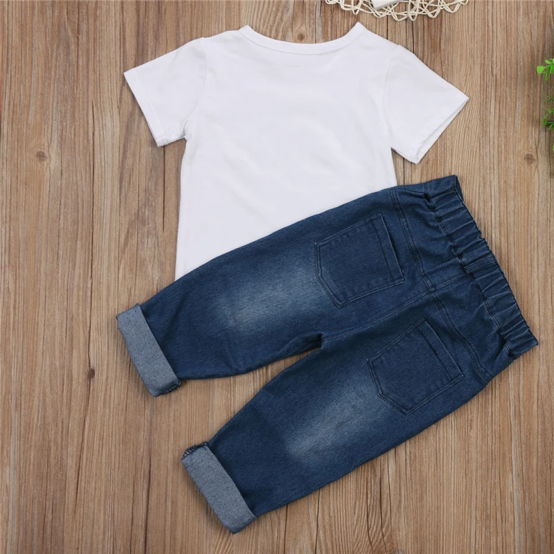 Одежда для маленьких мальчиков комплект детской одежды, Лидер продаж, футболки для новорожденных мальчиков футболка+ джинсовые штаны новинка года, Bebes, комплект одежды для мальчиков