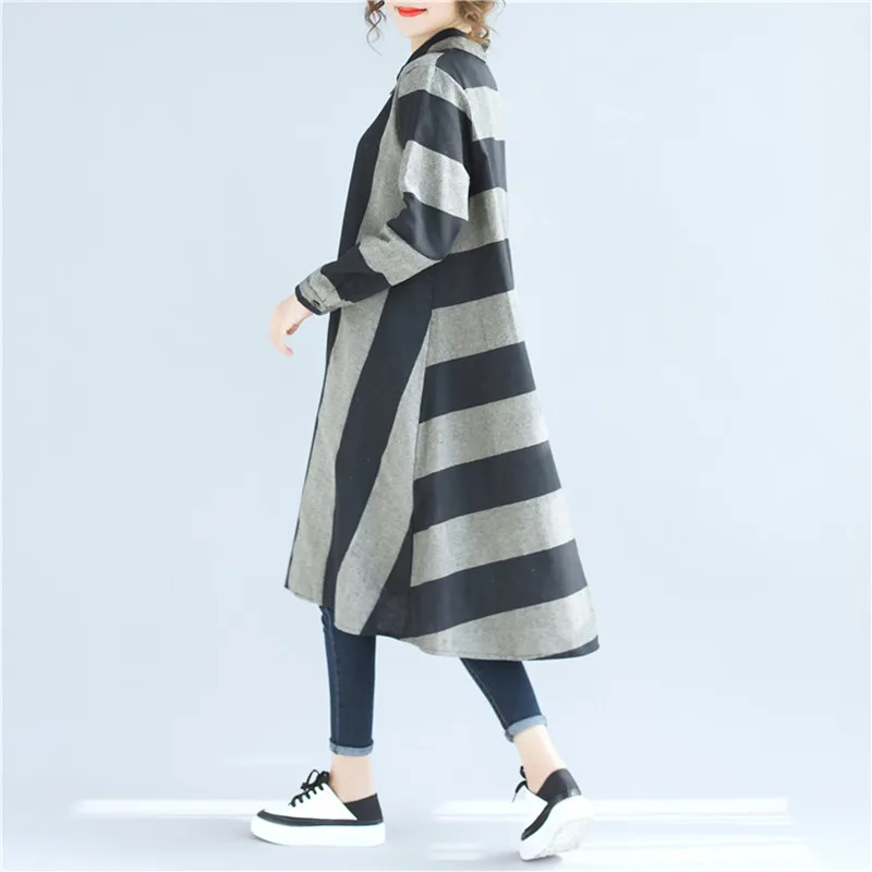 ilstile 2018 Fashion Women's Long Sleeve Striped Shirts Cotton Linen Casual Loose Long Tops Plus Size Spring Autumn Shirt M-XXL Blouses